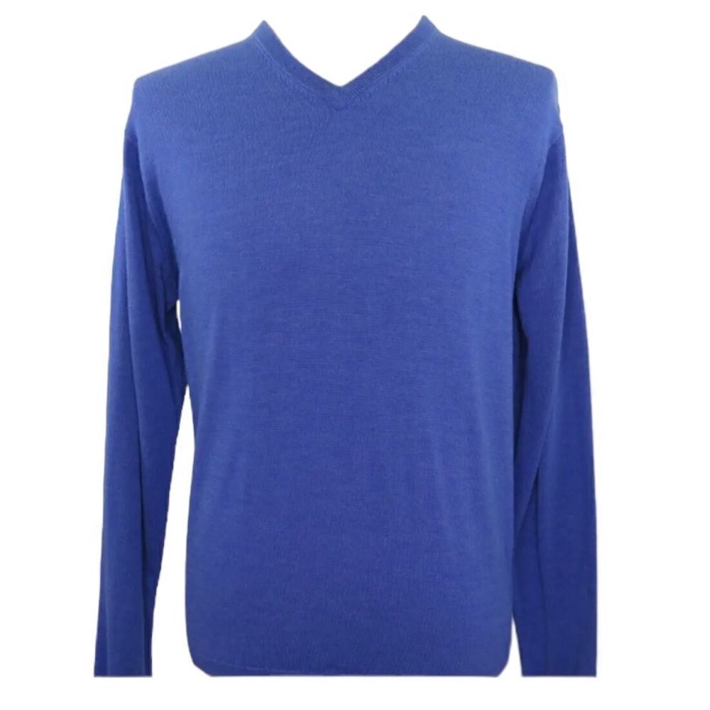 Peter Millar Crown Soft Merino-Silk V-Neck Sweater Blue Size XXL